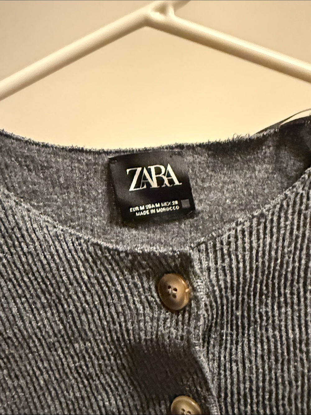 ZARA Dark Gray Ribbed Button-Front Cardigan - Picture 2 of 4